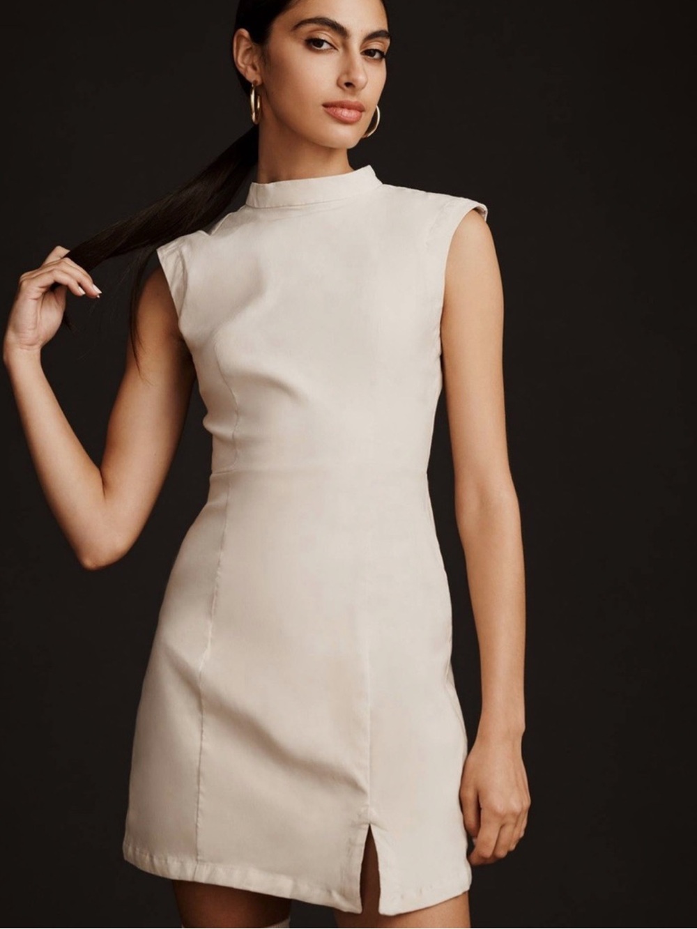 Anthropologie Mock Neck Sleeveless Seamed Dress Light Beige Neutral Size Large - Picture 1 of 14